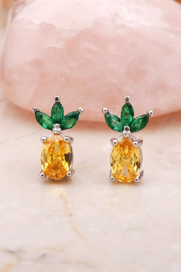 Ananas Rodyumlu Mini Gümüş Küpe 5400 - Image 1