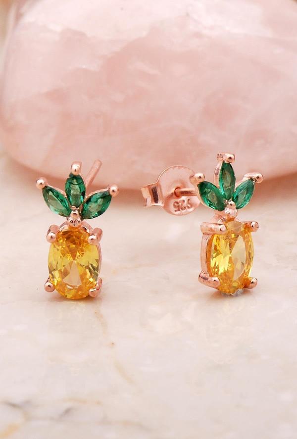 Ananas Rose Mini Gümüş Küpe 5401 - Image 1