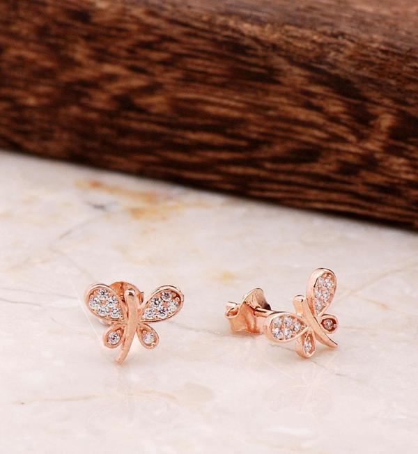 Kelebek Rose Gümüş Küpe 4804 - Image 1