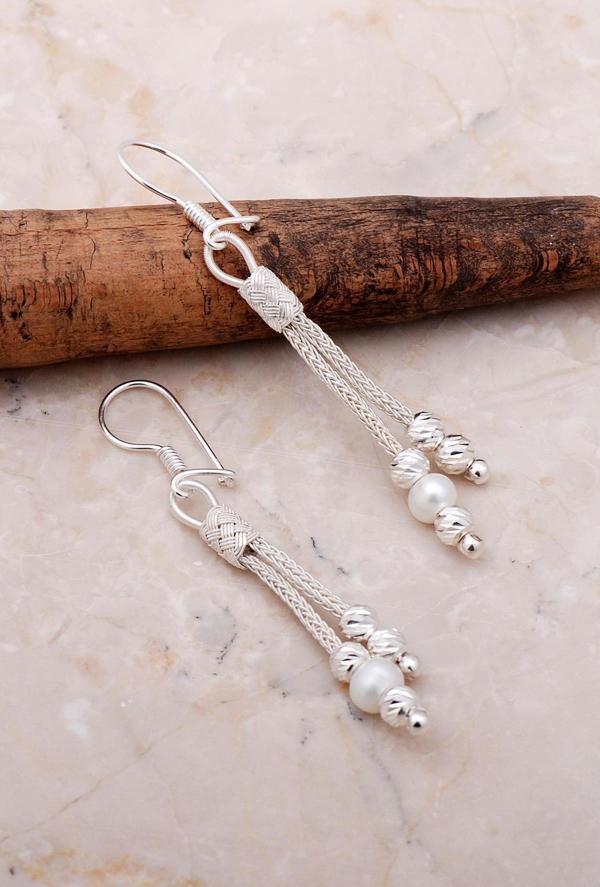 Dorissa İnci Taşlı Kazaziye İşlemeli Gümüş Küpe 5142 - Image 1