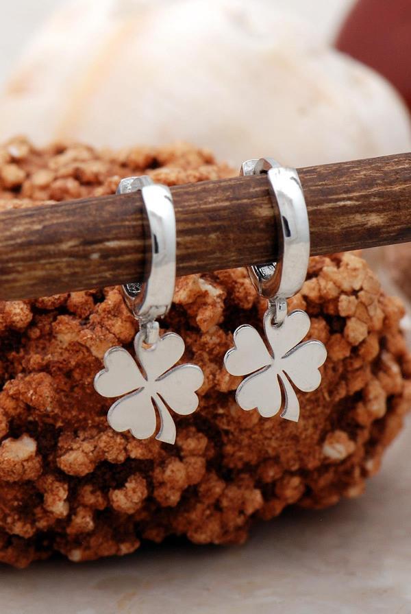 Yonca Rodyumlu Gümüş Küpe 5411 - Image 1