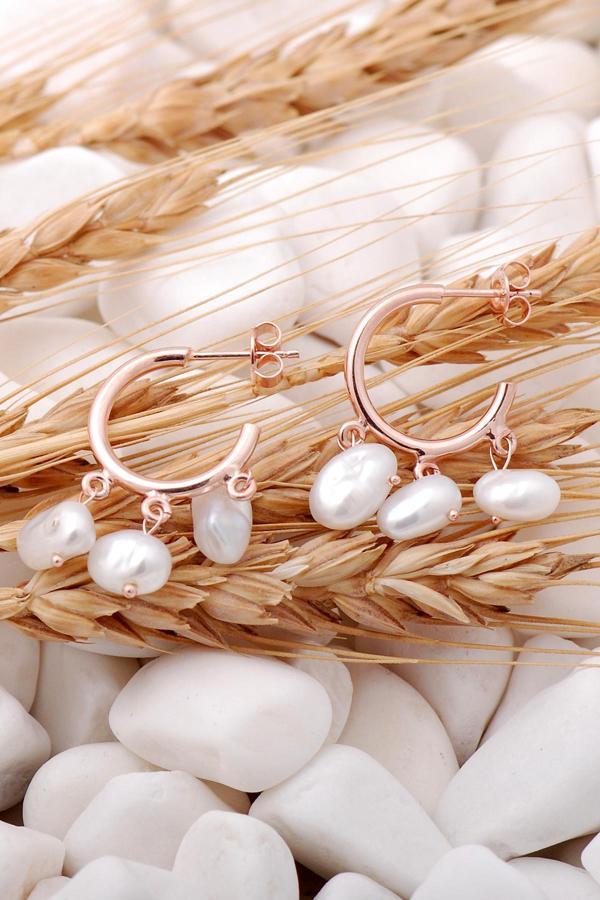 İnci Taşlı Rodyumlu Gümüş Halka Küpe 5706 - Image 1