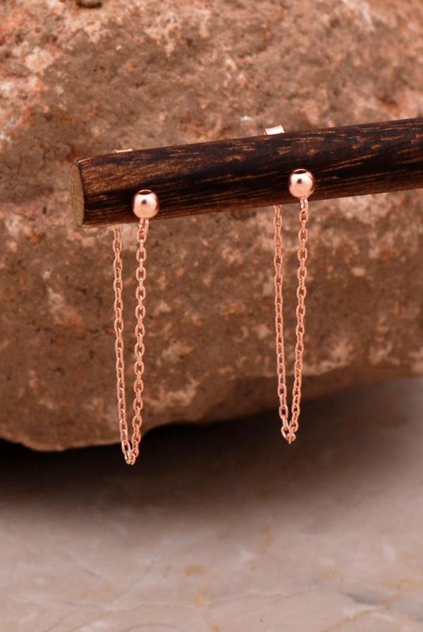 Top Tasarım Rose Gümüş Zincir Küpe 6104 - Image 1