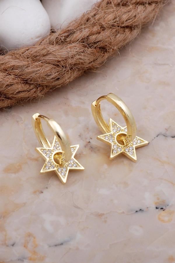 Yıldız Altın Kaplama Gümüş Halka Küpe 5897 - Image 1