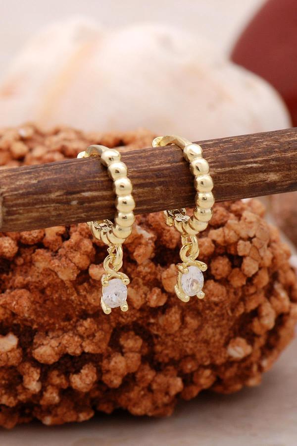 Tek Taş Altın Yaldızlı Gümüş Küpe 5453 - Image 1