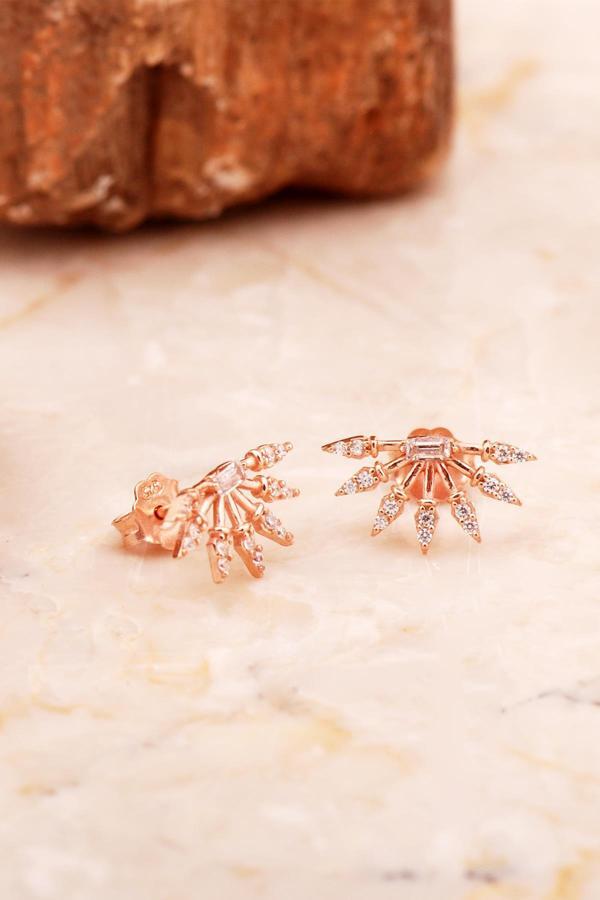 Güneş Mini Rose Gümüş Baget Küpe 6922 - Image 1