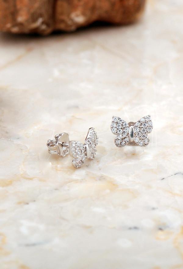 Kelebek Mini Rodyumlu Gümüş Küpe 6933 - Image 1