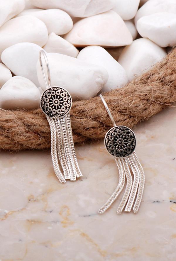 Anadolu Motifli Elişi Hasır Gümüş Küpe 5943 - Image 1