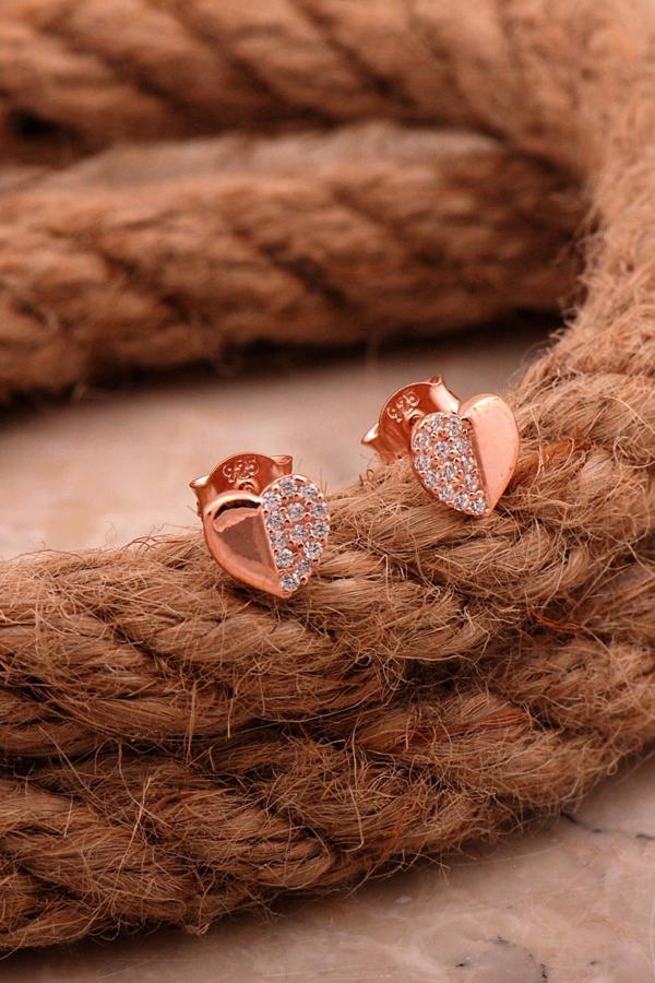 Kalp Mini Rose Gümüş Küpe 6208 - Image 1