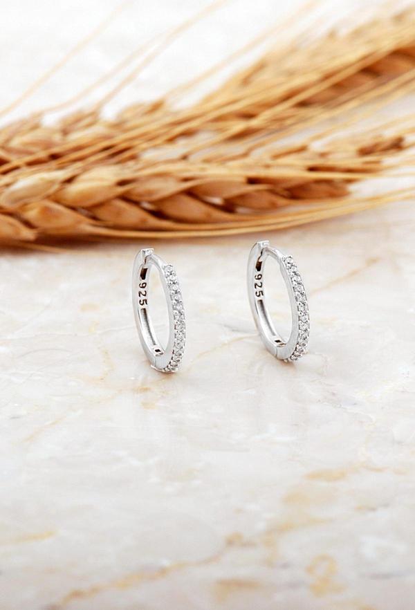15 Mm Taşlı Rodyumlu Gümüş Halka Küpe 7134 - Image 1