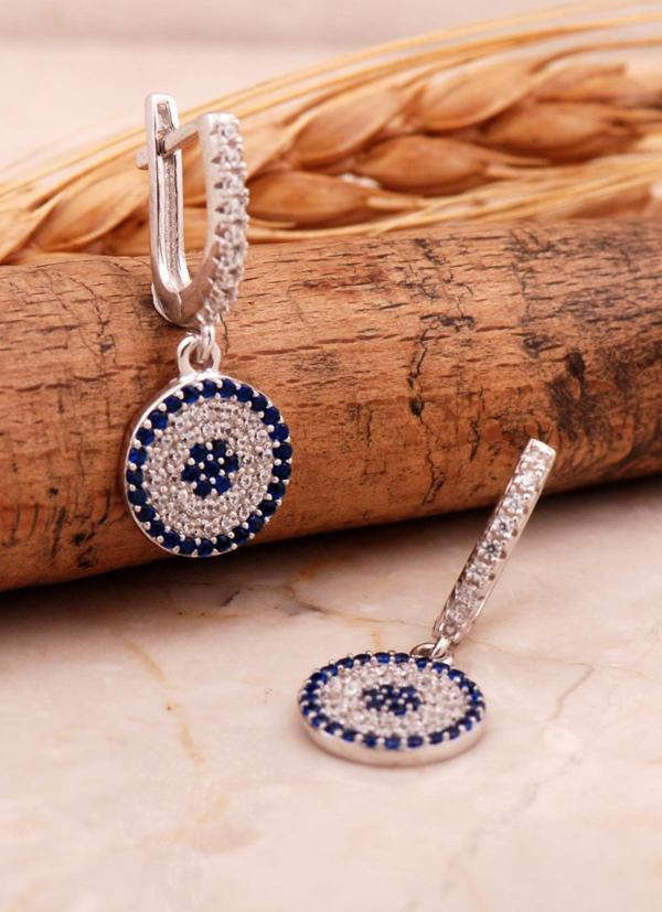 Rodyumlu Gümüş Sallantılı Göz Küpe 6866 - Image 1