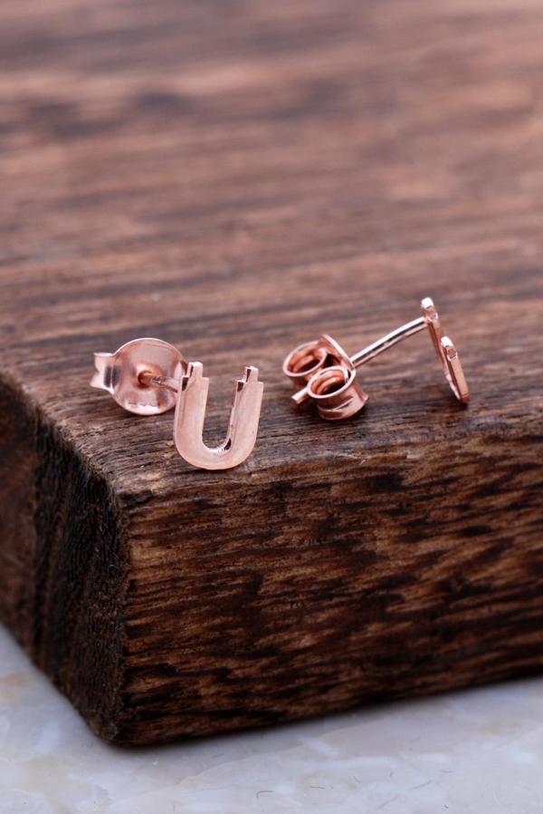 Ü Harfi Rose Gümüş Küpe 6011 - Image 1