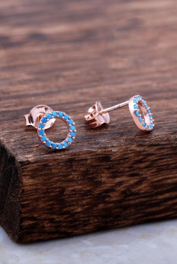 Halka Tamtur Turkuaz Taşlı Rose Gümüş Küpe 6024 - Image 1