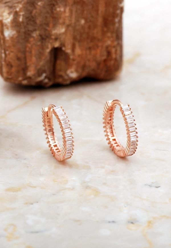 18 Mm Baget Taşlı Rose Gümüş Halka Küpe 7032 - Image 1