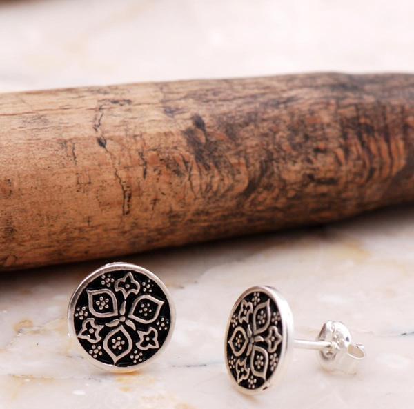 Anadolu Motifli Elişi Gümüş Taşsız Küpe 6034 - Image 1