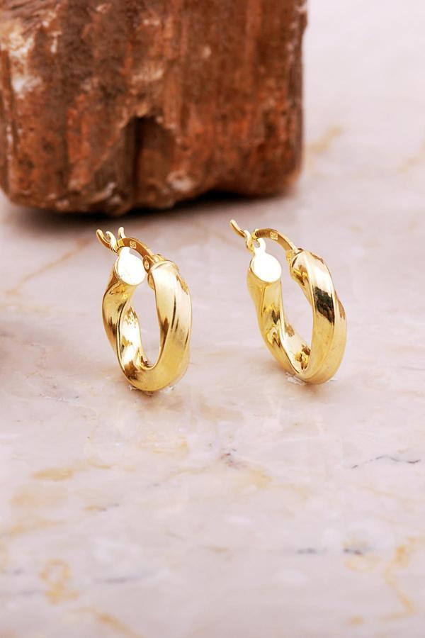 17 Mm Kalın Burgu Altın Kaplama Gümüş Halka Küpe 7045 - Image 1