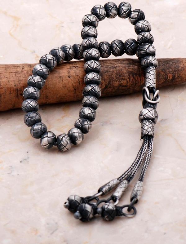 Kazaziye El Sarması Gümüş Küçük Boy Tesbih 111 - Image 1