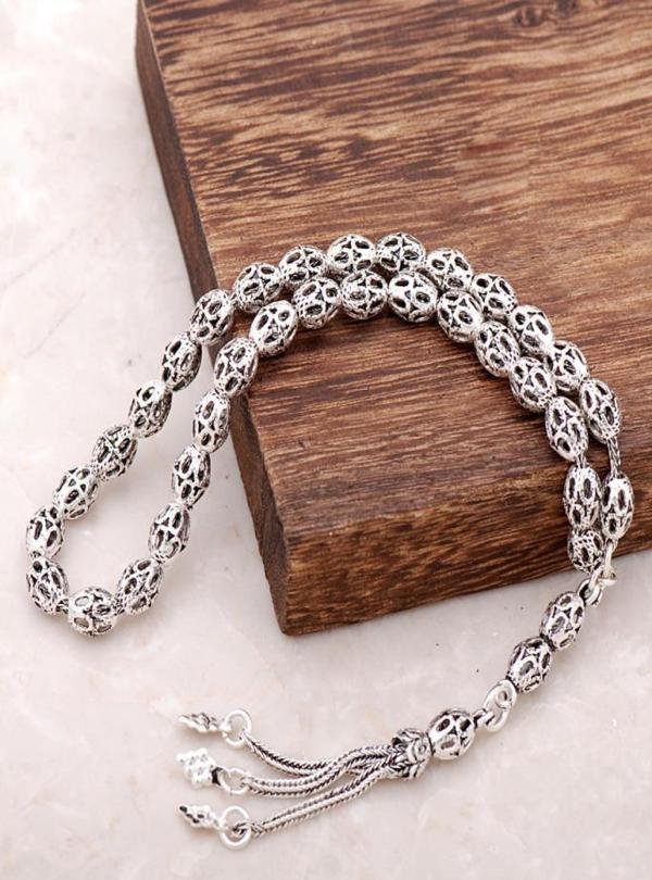 Telkari İşlemeli El Yapımı Oksitli Gümüş Tesbih 214 - Image 1