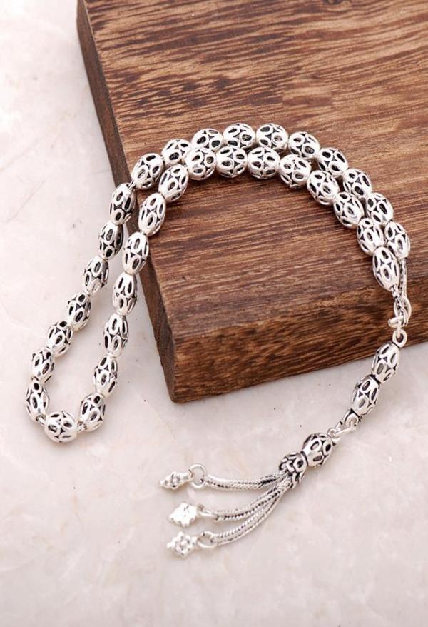 Telkari İşlemeli Oksitli Gümüş El Yapımı Tesbih 261 - Image 1