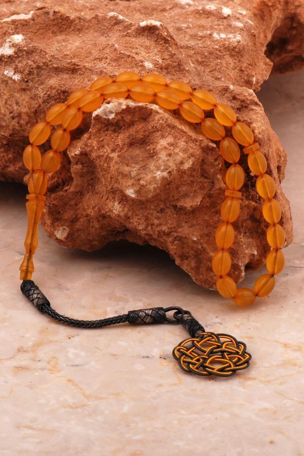 Usta İşi Sıkma Kehribar Kazaziye İşlemeli Gümüş Tesbih 355 - Image 1