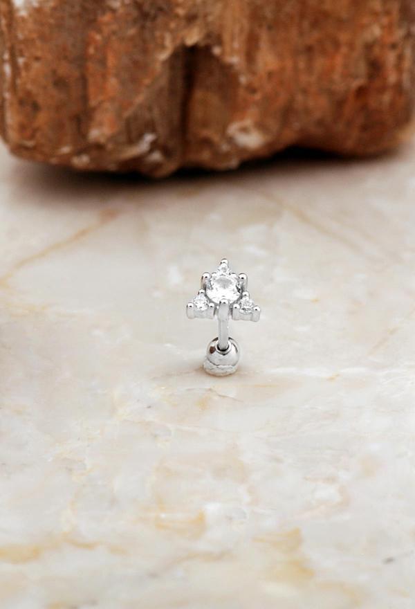 Üçgen Taşlı Rodyumlu Gümüş Tragus Küpe 7080 - Image 1