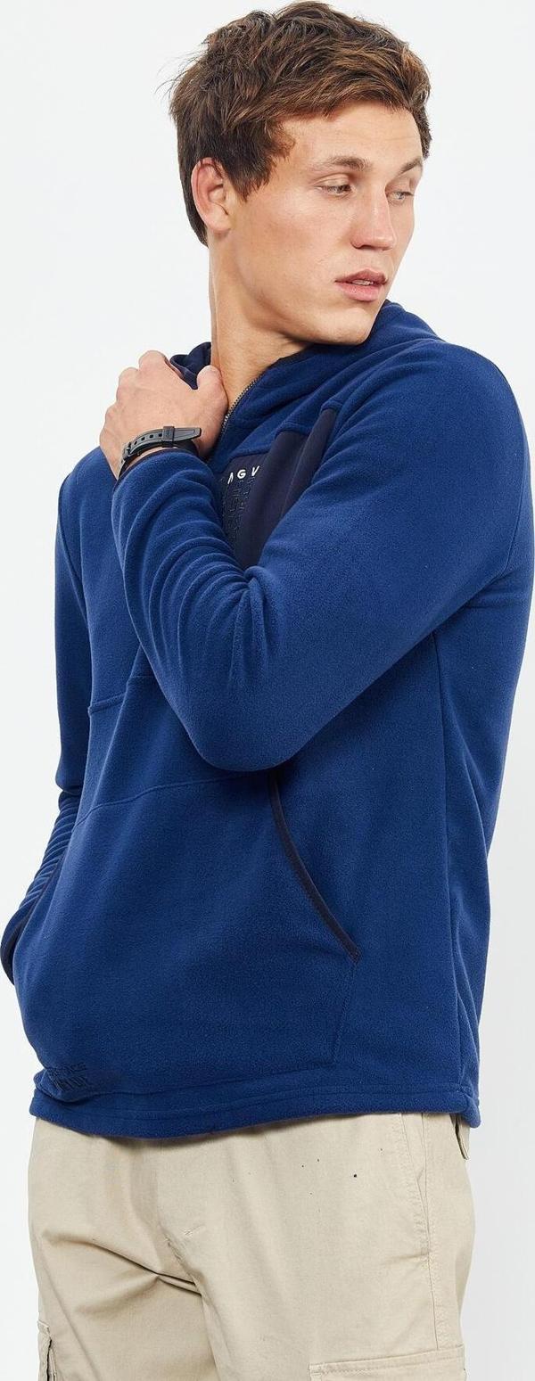 İndigo Nakışlı Yarım Fermuar Kapüşonlu Standart Kalıp Erkek Polar Sweatshirt - 87996 - Image 1