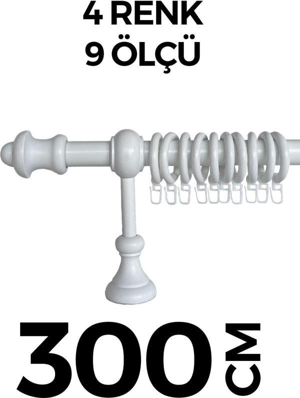 Hlmstor Ahşap Rustik Perde Askısı Beyaz Raysız 300 Cm - Image 1