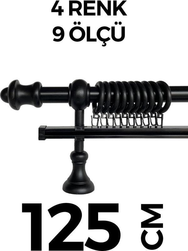 Hlmstor Ahşap Rustik Perde Askısı Siyah Tek Raylı 125 Cm - Image 1