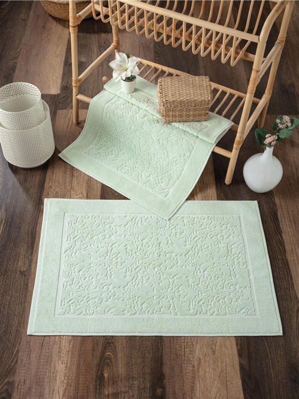 Sevim 2'Li Mint Yeşili Ayak Havlusu Seti - %100 Pamuk - Damask Desenli Havlu Takımı - 50X70 Cm - Image 1