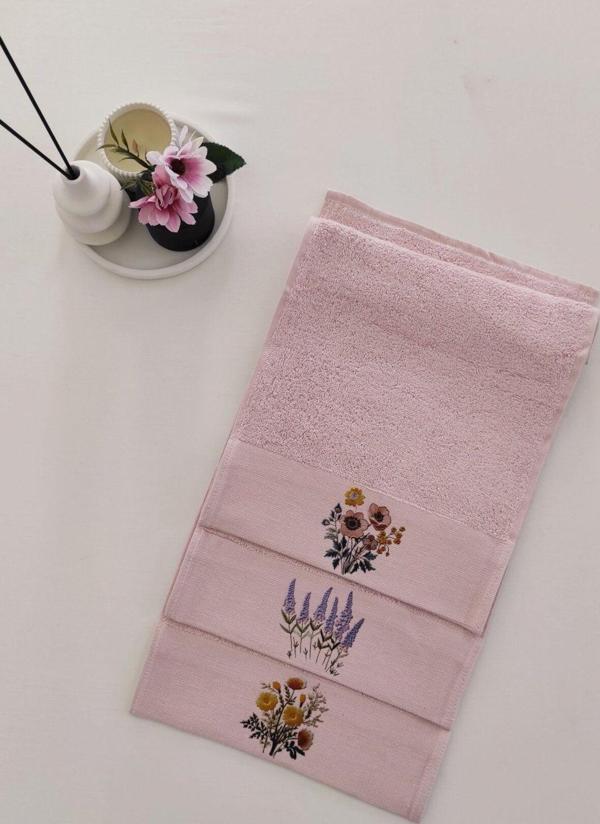 Sevim 3'Lü Baskılı Mutfak & Misafir Havlu Takımı - Pembe El Havlusu Seti - 30X50 Cm - Lavanta - Image 1