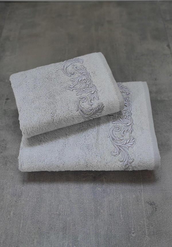 Sevim Bambu Yumuşak & Su Emici Tivoli Cloé Havlu - Gri Rengi Nakışlı Havlu Modelleri - 2'Li Set - Image 1