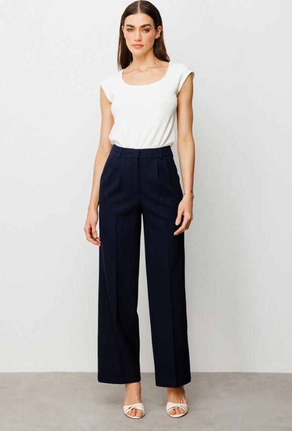 Ekol Kadın Pileli Bol Paça Pantolon 2010 Lacivert - Image 1