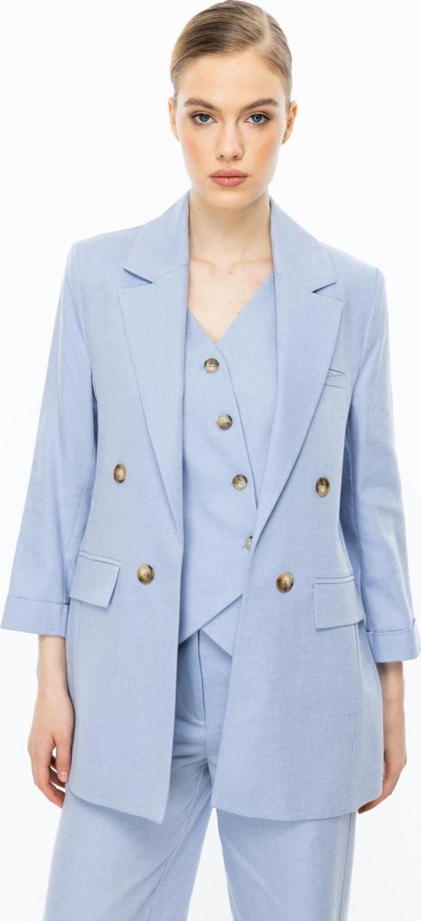 Ekol Kadın Duble Kol Astarsız Ceket 4072 Mavi - Image 1