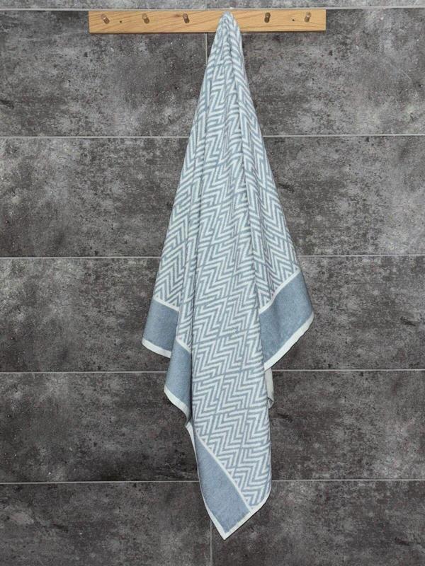 Sevim Geometrik Desenli Banyo Havlusu - Çizgili & Yüksek Su Emici - %100 Pamuk - 90X150 Cm - İndigo - Image 1