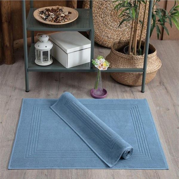 Sevim Indigo Mavi Yumuşak 2'Li Ayak Havlusu 60X80Cm - %100 Pamuk Çizgili 2'Li Havlu Seti - Yüksek Emici - Image 1