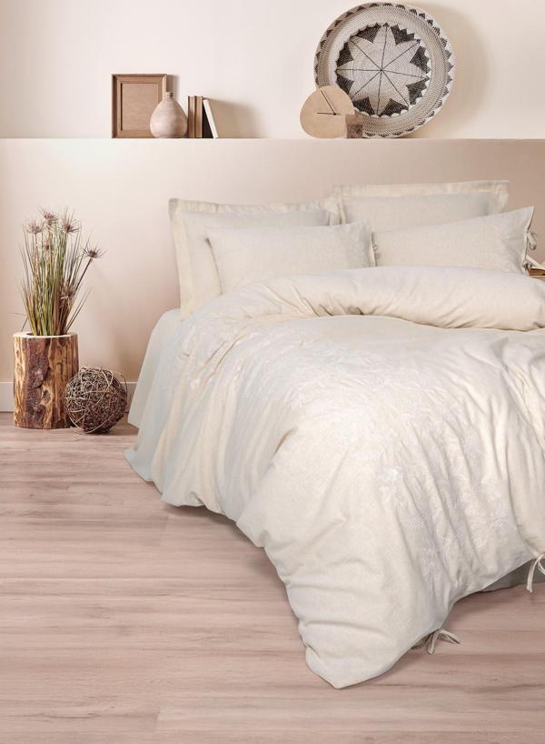 Cotton Box Cotton Keten Çift Kişilik Nevresim Takımı Kivora Bej - Image 1