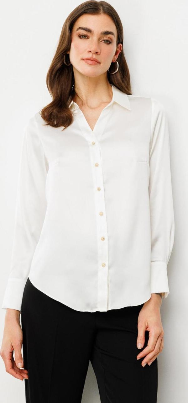 Ekol Kadın Düğmeli Saten Gömlek 3010 Ekru - Image 1