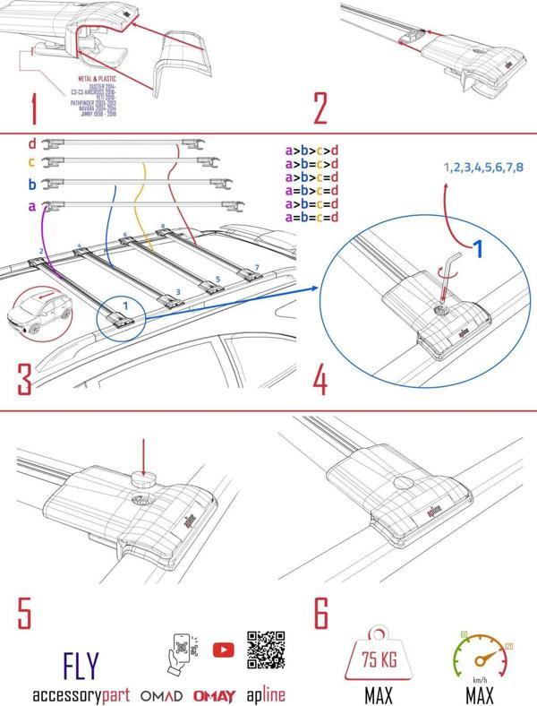 Peugeot Partner Tepee 2008-2018 Arası ile uyumlu FLY Model Ara Atkı Tavan Barı SİYAH 4 ADET BAR - Image 1