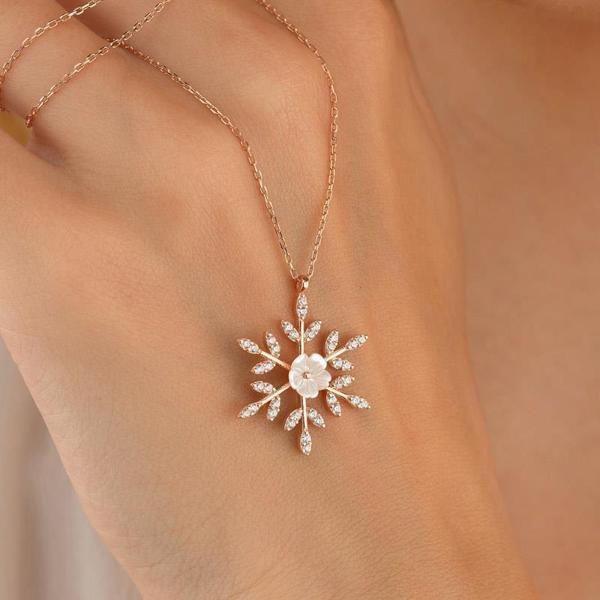 Gümüş Pazarım Manolya Çiçeği Kar Tanesi Gümüş Kolye - Image 1