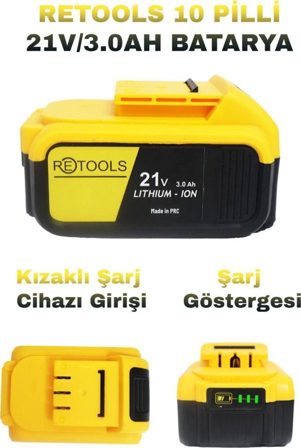 Retools 10 Pilli Batarya 21V/3.0Ah Sarı - Image 1