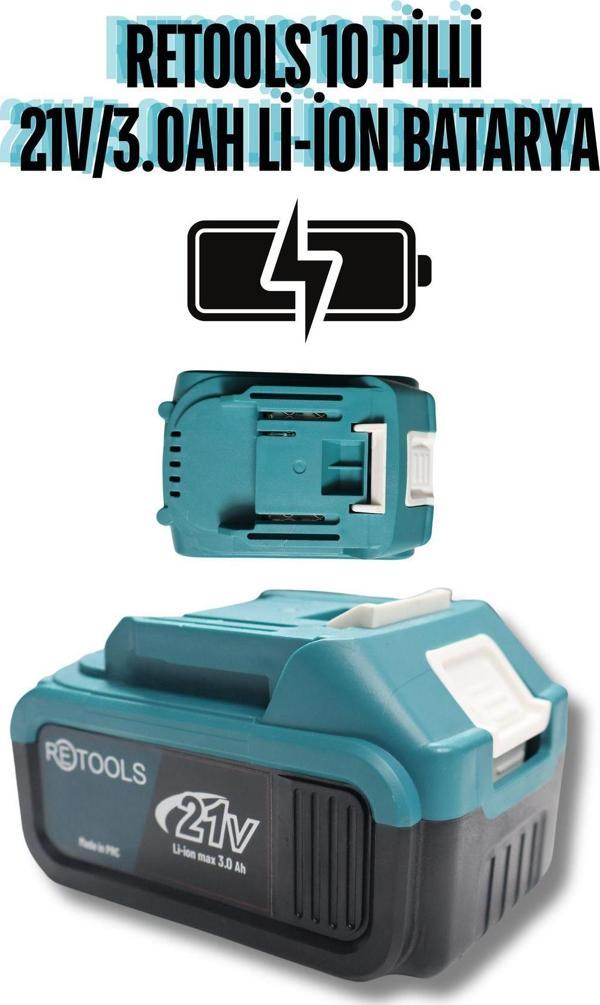 Retools 10 Pilli Li-İon Batarya 21V/3.0Ah Mavi - Image 1