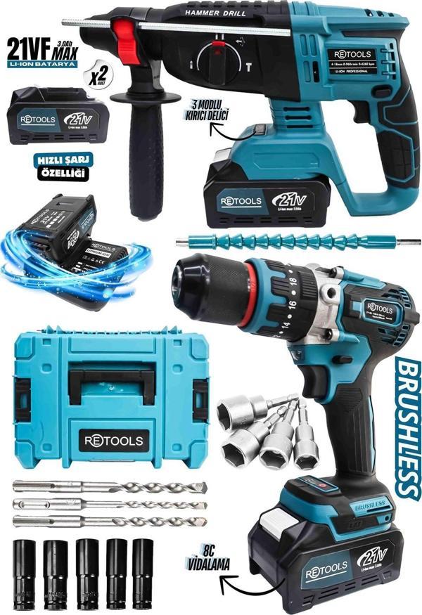 Retools 2'Li Set Darbeli Vidalama - Kırıcı Delici Matkap - Image 1