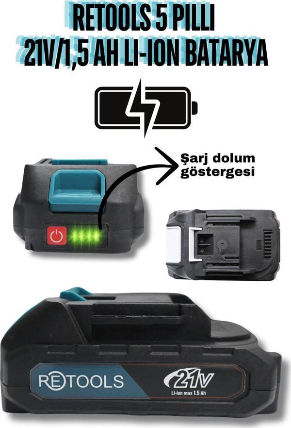 Retools 5 Pilli Li-İon Batarya 21V/1.5Ah Mavi - Image 1