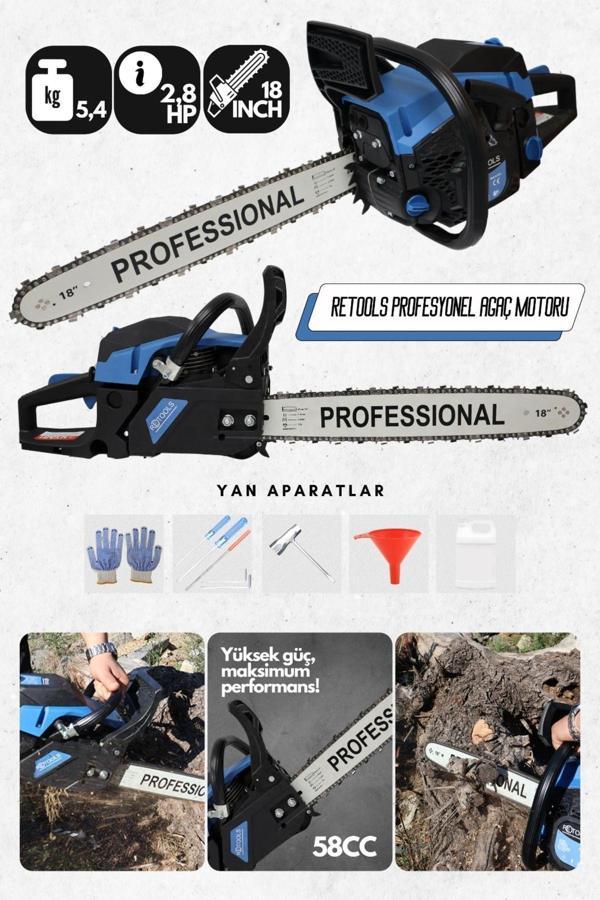 Retools 58Cc Benzinli Ağaç Motoru – 2,8 Hp Gücüyle Yüksek Performans! - Image 1