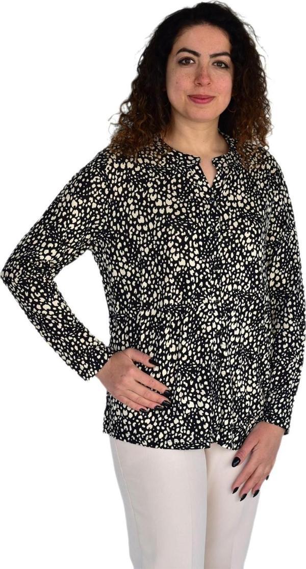Kadın Leopar Baskılı Düğmeli Viscon Bluz BGL-ST04277 - Image 1