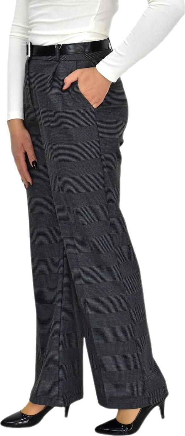 Kadın Ekose Pileli Bol Kumaş Pantolon BGL-ST04233 - Image 1
