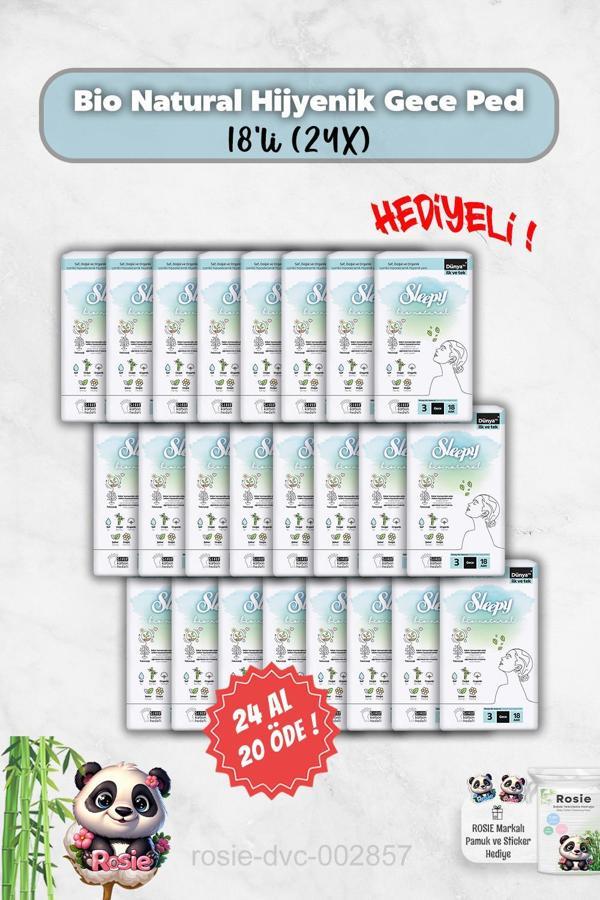 24 Al 20 Öde Sleepy 18'li Bio Natural Hijyenik Ped Gece ve Rosie Hediye - Image 1
