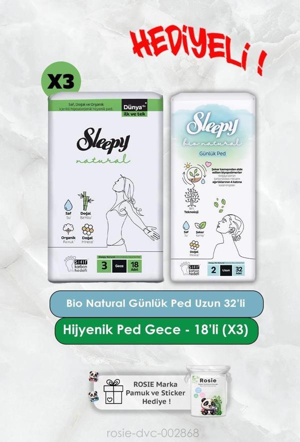 32'li Bio Natural Uzun Günlük Ped ve Ultra Hassas Gece 18'li X3 Rosie Hediye - Image 1