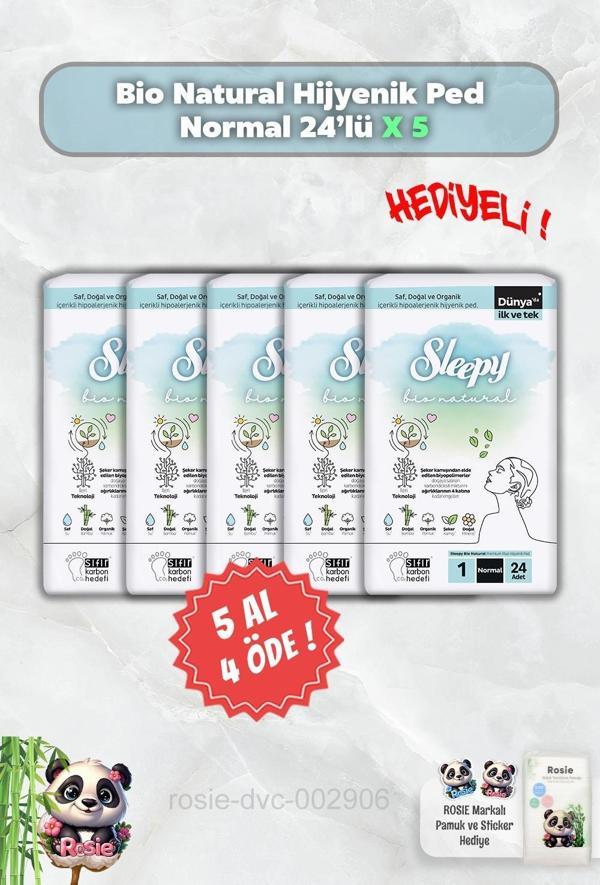 5 AL 4 ÖDE Sleepy Bio Natural Hijyenik Ped Normal 24'lü ve Rosie - Image 1