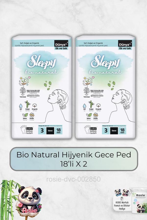 Bio Natural Hijyenik Ped Gece 18'li X 2 ve Rosie Hediye - Image 1